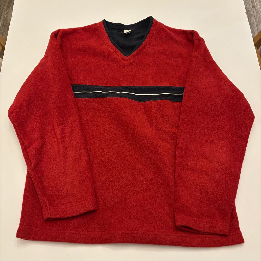 GAP Factory Mens XL Red Fleece Pullover Navy Stripe Crewneck Outdoor Preppy
